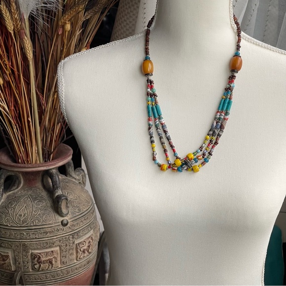Handmade | Vintage | African Trade Beads Multi-Strand 23" Necklace - Picture 9 of 13